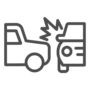 Two automobile road crash line icon. Frontal or side driving collision symbol, outline style pictogram on white background. Car accident sign for mobile concept, web design. Vector graphics.